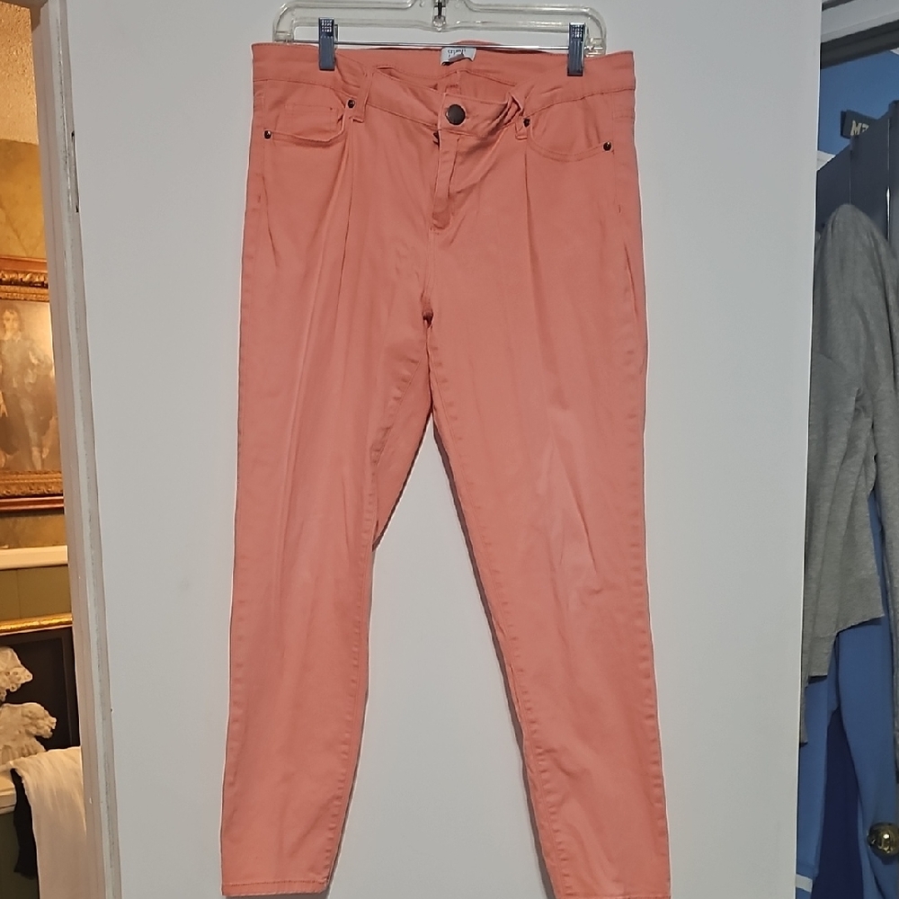 Crown & Ivy Peach Coral Ankle Cropped Jeans Casual Style Cotton Sz 10